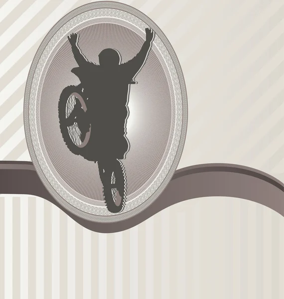 Elegant bakgrund med prydnad ram och motorcyklist silhouet — Stock vektor
