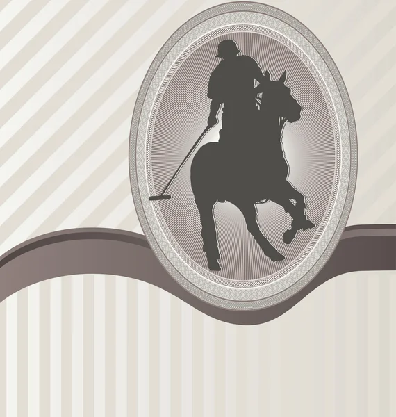 Fond élégant avec cadre d'ornement et silhouette de joueur de polo — Image vectorielle