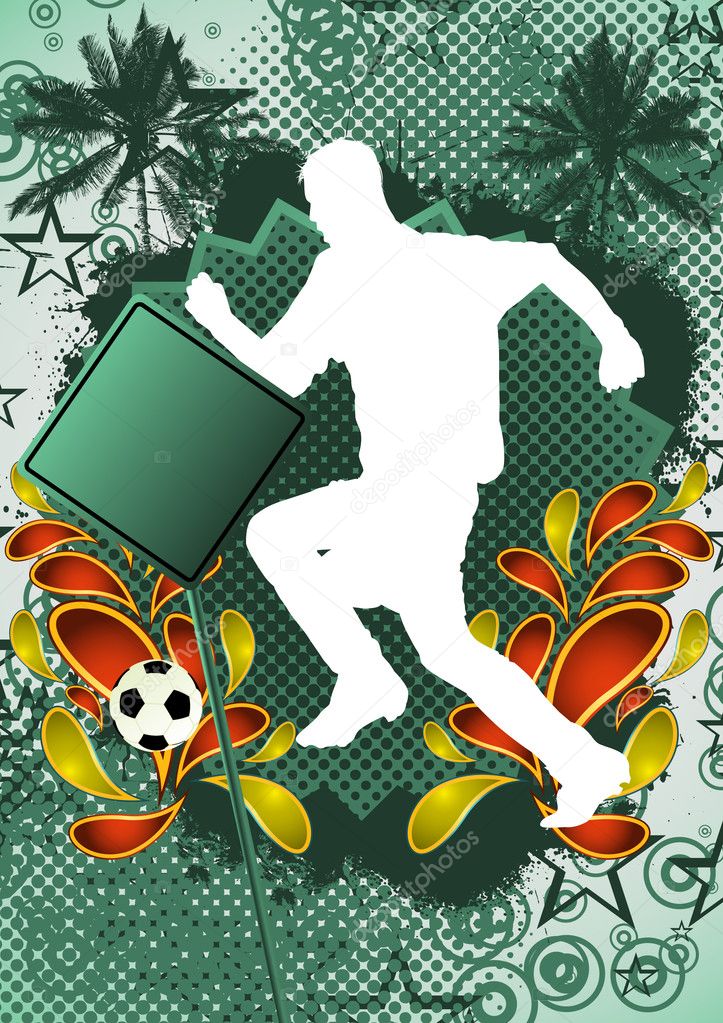 Summer abstract background design with soccer player silhouette.