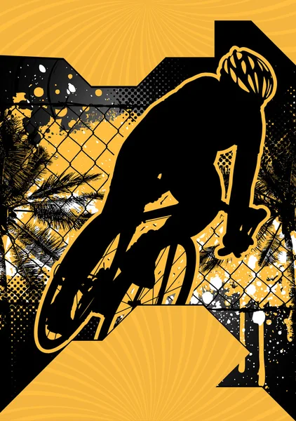 Grunge background design poster with bicyclist silhouette — Stock Vector