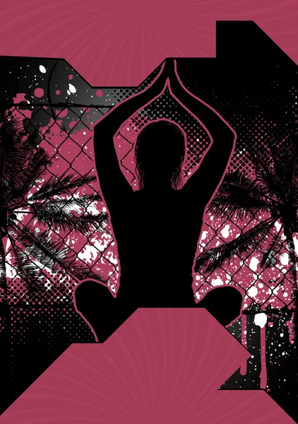 Grunge arka plan tasarım poster yoga ile poz siluet — Stok Vektör