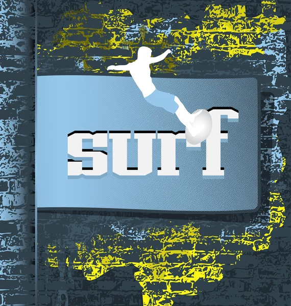 Grunge abstrakte Designvektorvorlage. Surfer-Silhouette. — Stockvektor