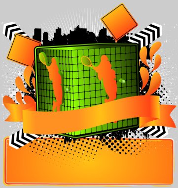 Cube with Tennis silhouette. Sport Design Series. clipart