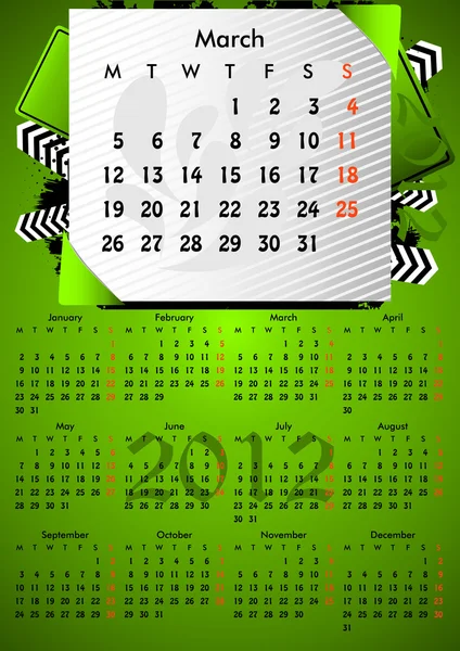 2012 A3 calendar for 12 months.March. — Stock Vector