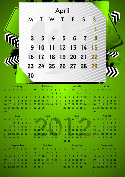 Calendrier A3 2012 pour 12 mois.Avril . — Image vectorielle