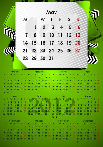 2012 a3 Kalender für 12 Monate.Mai. — Stockvektor