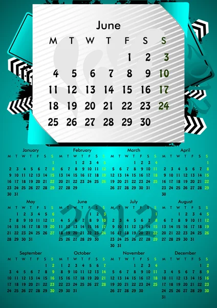 Календарь 2012 A3 на 12 мес. Июнь . — стоковый вектор