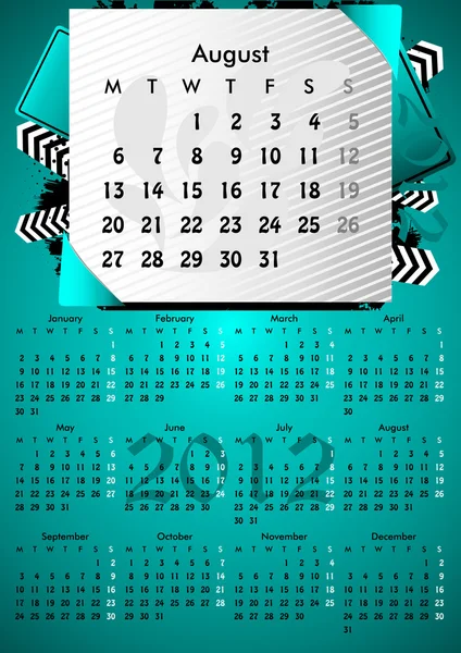 2012 A3 calendar for 12 months.August. — Stock Vector
