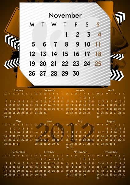 Calendrier A3 2012 pour 12 mois.Novembre . — Image vectorielle