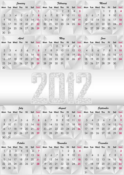Calendrier A3 2012 pour 12 mois. Illustration vectorielle — Image vectorielle