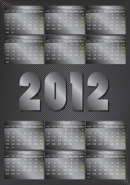 2012 A3 fém naptár 12 hónapig. Vektorillusztráció — Stock Vector