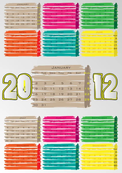 2012 a3 verf kalender voor 12 months.january. — Stockvector