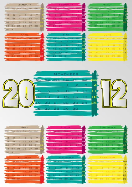 2012 рік - календар фарби А3 на 12 місяців. Листопад . — стоковий вектор