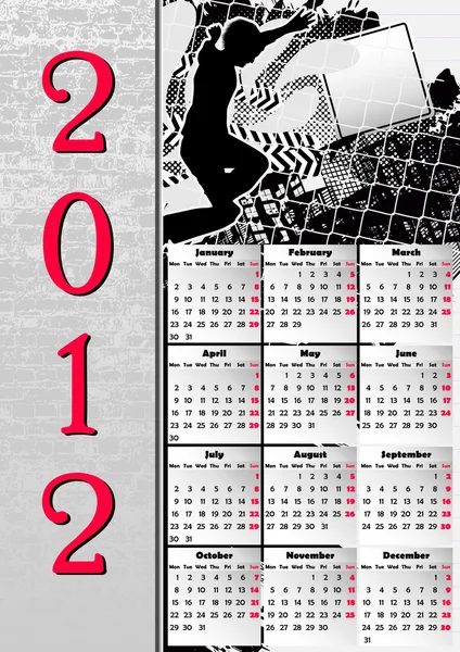 12 ヶ月のための精力的な 2012 a3 カレンダー. — ストックベクタ
