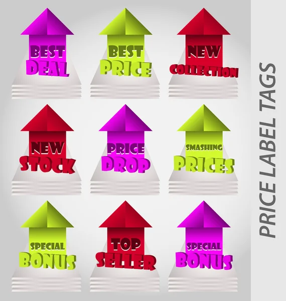 Etiquetas e etiquetas coloridas modernas do preço. Ilustração vetorial — Vetor de Stock