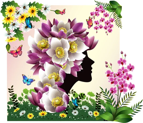 Vrouwen met bloem en vlinder — Stockfoto