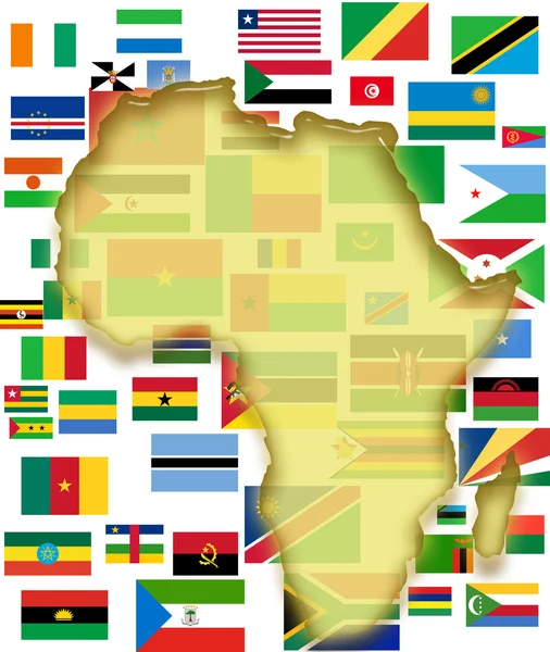 Mapa da África e bandeiras do país — Fotografia de Stock