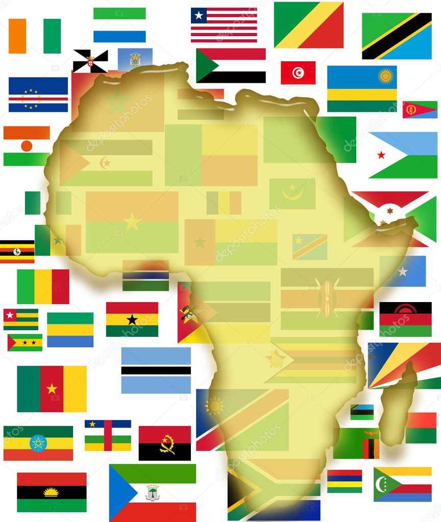 Africa map and country flags