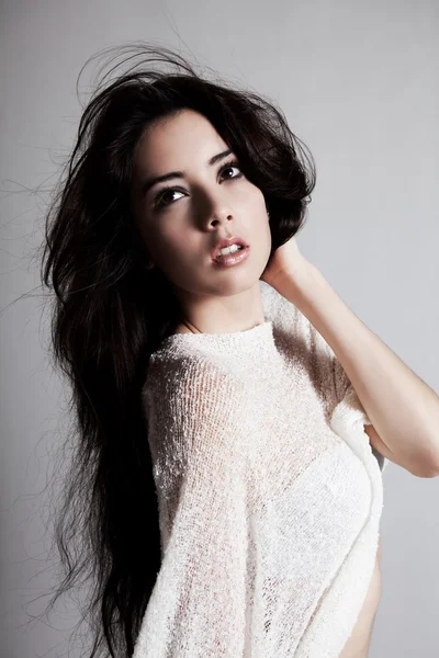 stock image Young Fashion Model with Windswept Hair