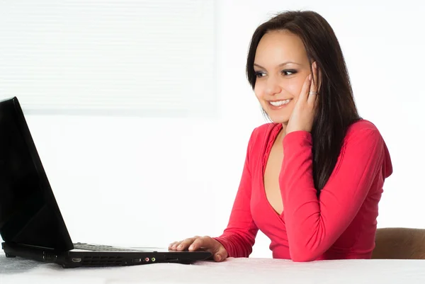 Nice girl with a laptop — Stock Photo, Image