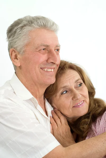 快乐的老年夫妇，在一张白纸 — 图库照片