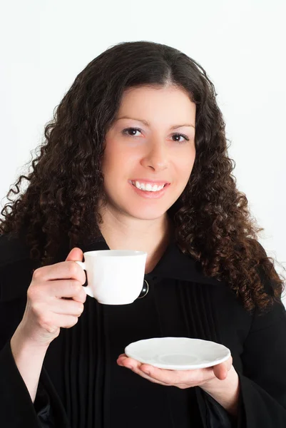 Porträt einer Frau mit einer Tasse — Stockfoto
