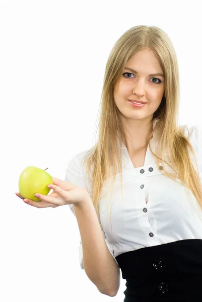 Trevlig tjej med äpple — Stockfoto