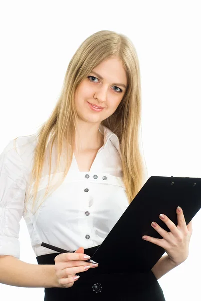 Young businesswoman writing — Stock Photo, Image