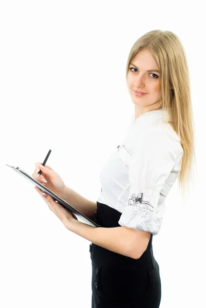 Young businesswoman writing — Stock Photo, Image