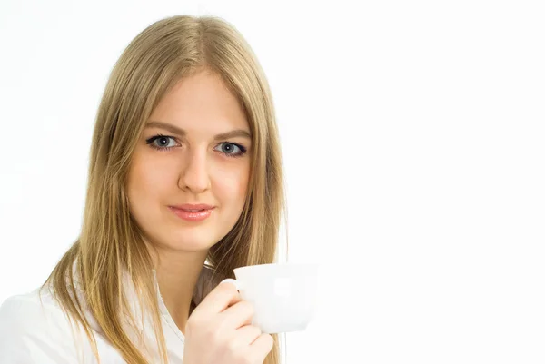 Nice girl with white cup — Stock Photo, Image