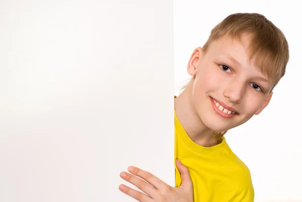 Smiling boy with a board — Stock Photo, Image