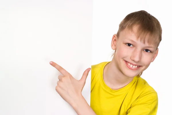 Smiling boy with a board — Stock Photo, Image
