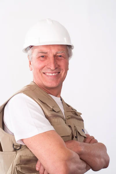 Costruttore senior in casco — Foto Stock