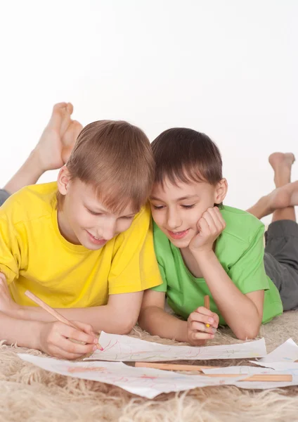 Two brothers drawing — Stock Photo, Image