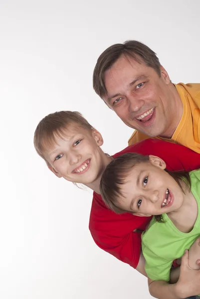 Divertente papà e due figli — Foto Stock