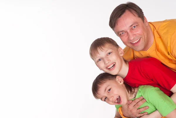 Divertente papà e due figli — Foto Stock