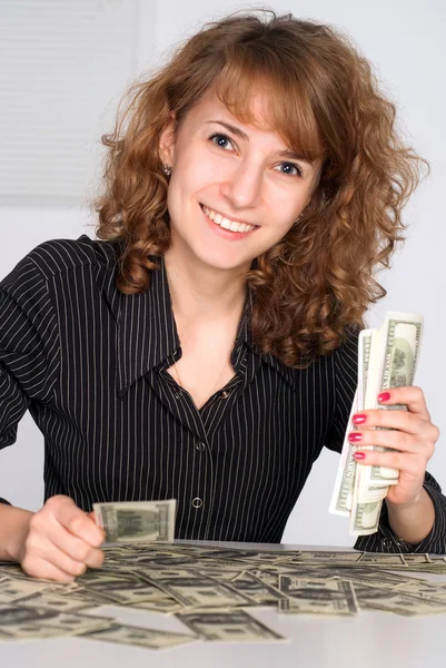 Dívka a peníze — Stock fotografie