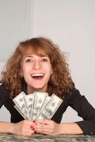 Dívka a peníze — Stock fotografie