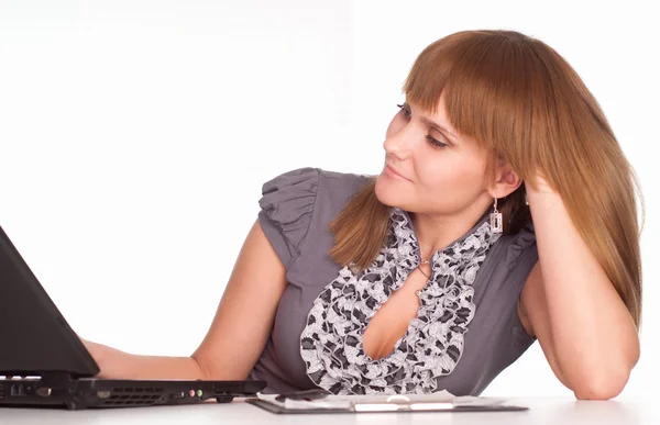 Girl with laptop — Stock Photo, Image