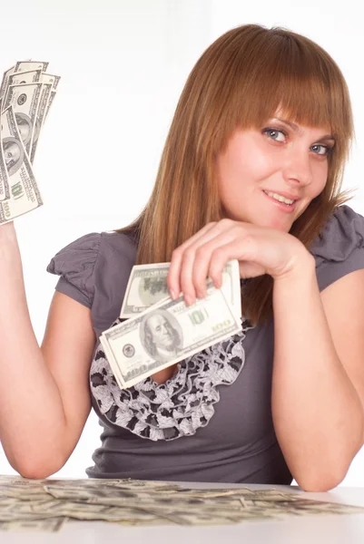 Meisje met contant geld — Stockfoto
