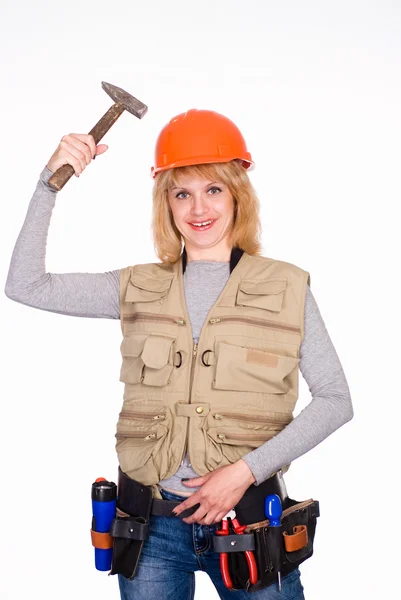 Cute worker on white — Stock Photo, Image