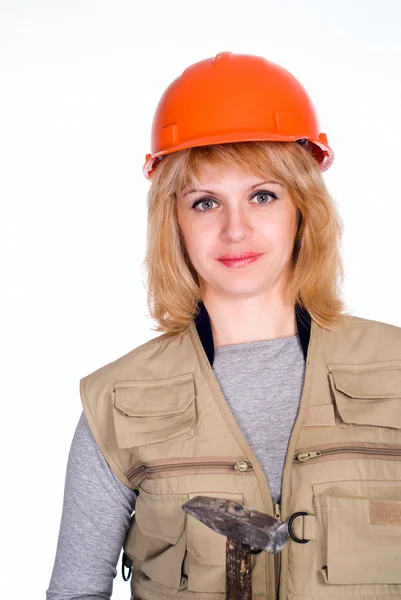 Cute worker on white — Stock Photo, Image