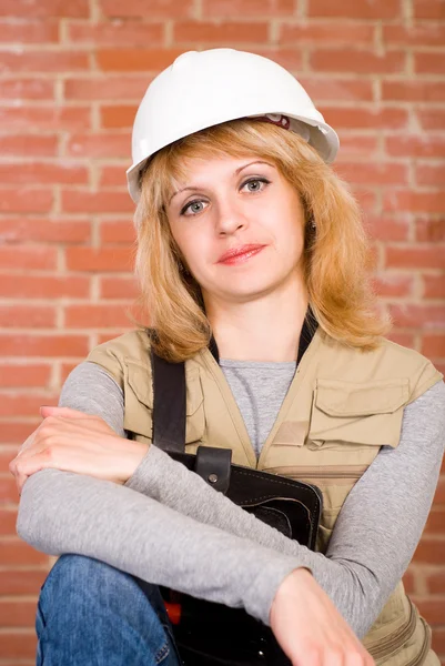 Beautiful builder with helmet — Stock Photo, Image