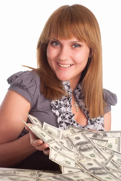 Lány a készpénz — Stock Fotó