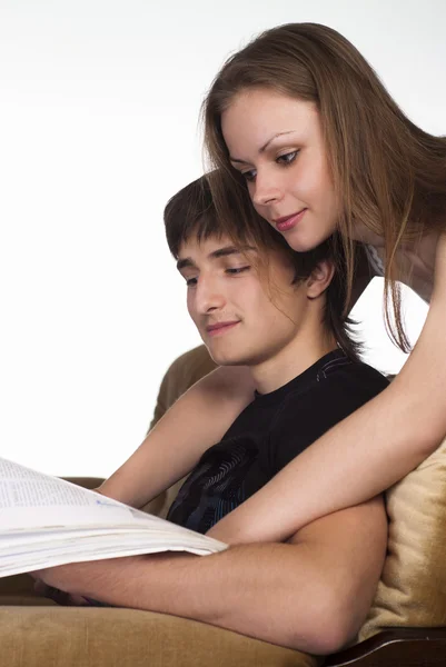 Nice couple reads — Stock Photo, Image