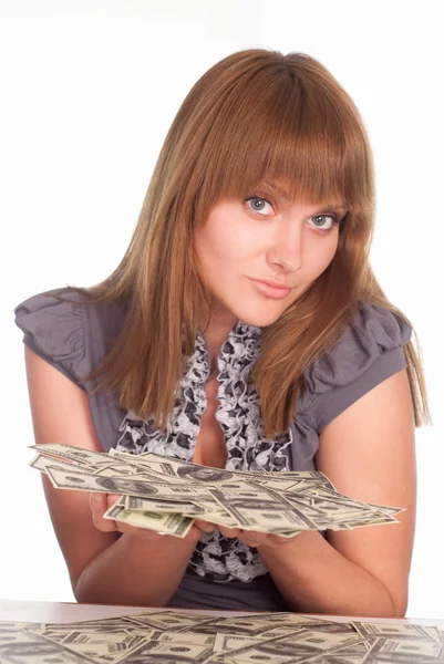 Girl with cash — Stock Photo, Image