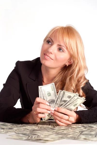 Menina feliz com dinheiro — Fotografia de Stock