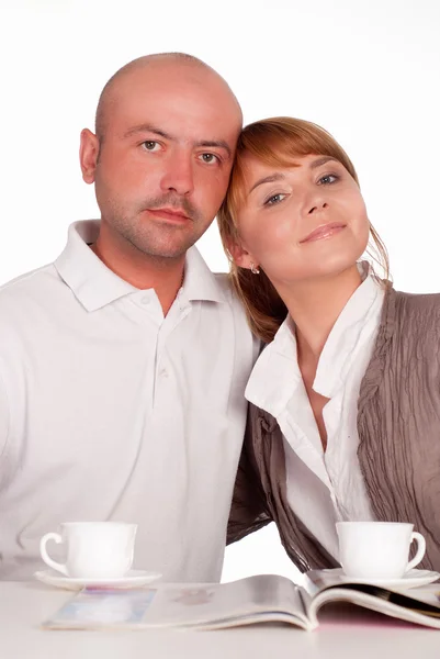 Pretty couple at table — Stock Photo, Image