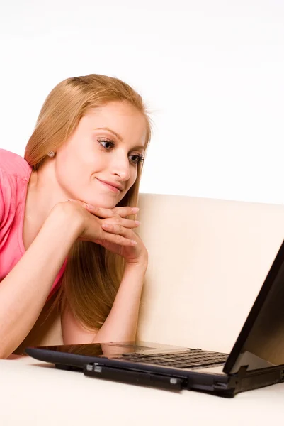 Pige med laptop - Stock-foto