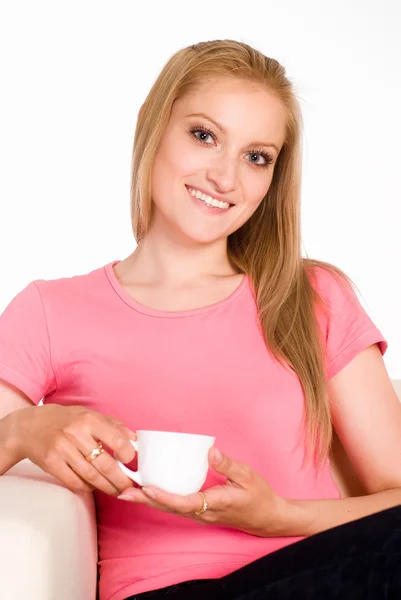 Girl holds a cup — Stock Photo, Image